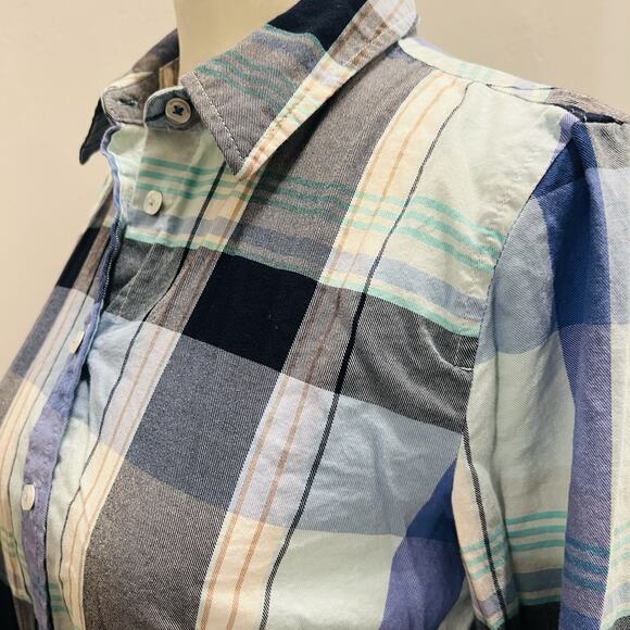 Talbots Top Womens XS Blue Gray Plaid Long Sleeve Button Casual (A0127) - Picture 4 of 6